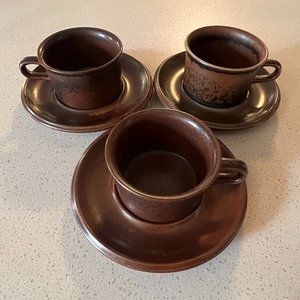 Arabia Finland Ruska Espresso Cup & Saucer Set of Three